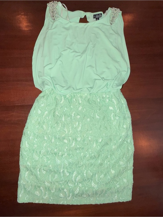 Deb Dresses & Skirts - Deb Mint Green Lace Beaded Open Back Mini Dress Size 7